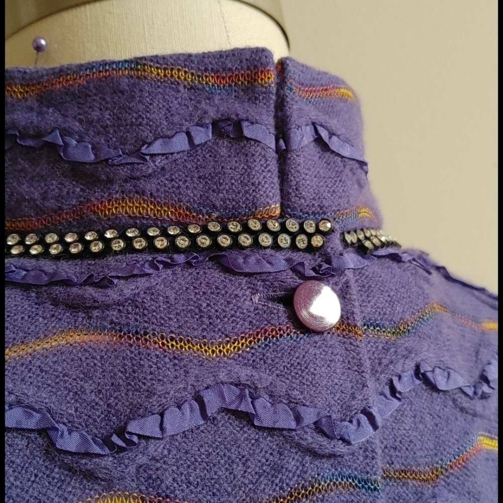 Vintage 80s Purple Long Shift Dolman Sleeves Dress with Texture - Picture 9 of 16